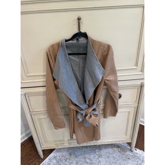 Orb Life Wool Wrap‎ Tie Brown Gray Jacket Size Large - Picture 3 of 7